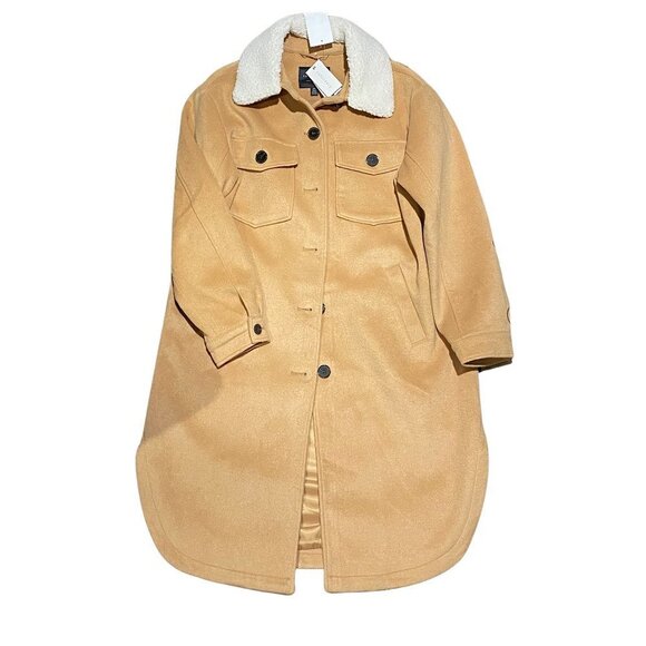 SANCTUARY Long Shacket with Removable Faux Shearling Collar Camel - Picture 6 of 6